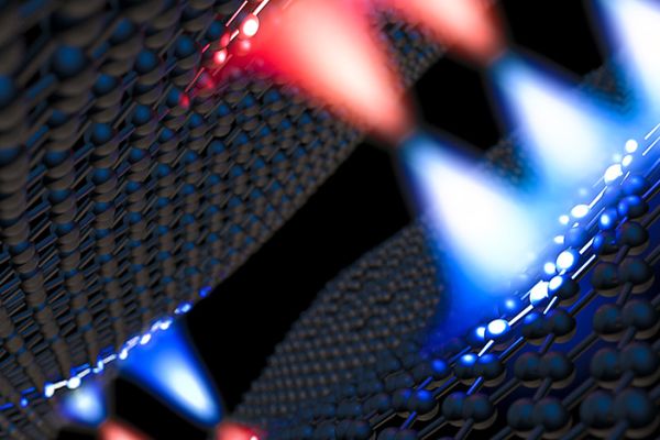 Artistic rendering of fractional excitons. A Brown University study finds that new quantum particles form by pairing quasiparticles that carry fractional charges.
